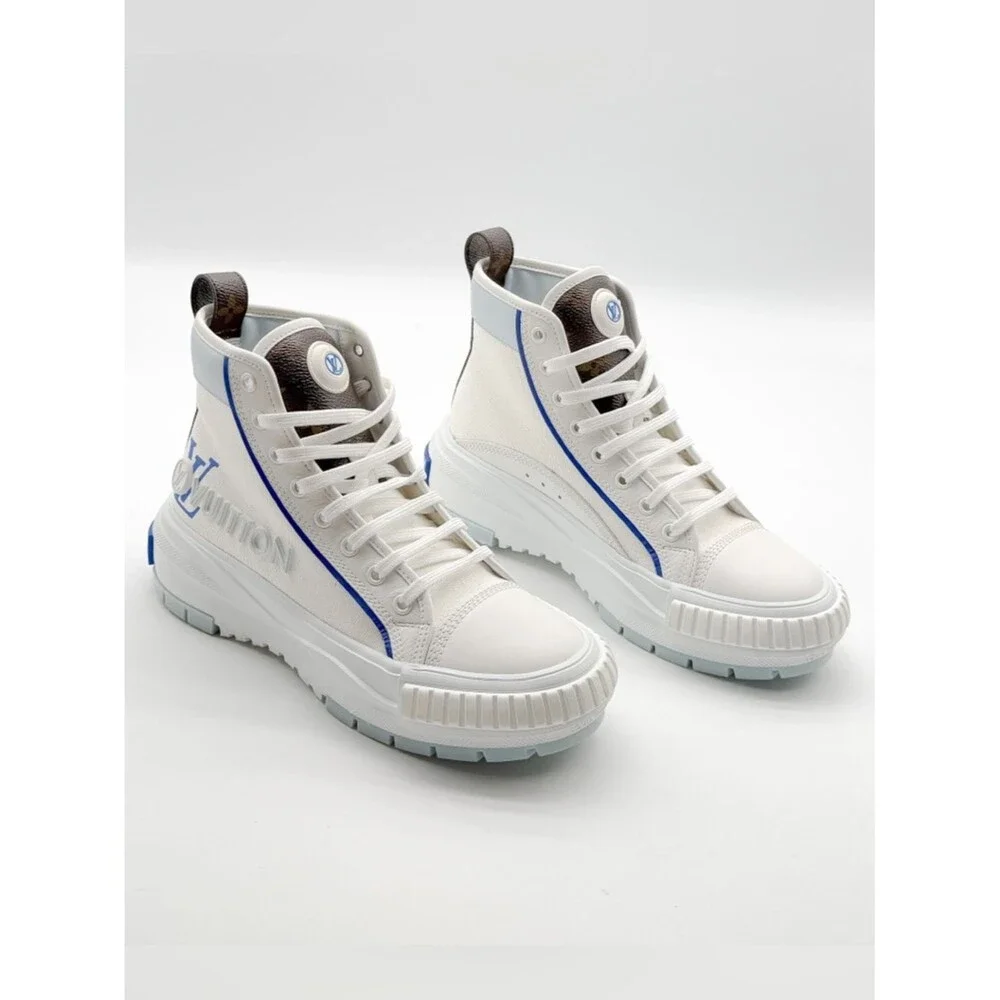 Louis Vuitton White Blue Canvas Squad High Top Sneakers LV Monogram EU 38 US 8